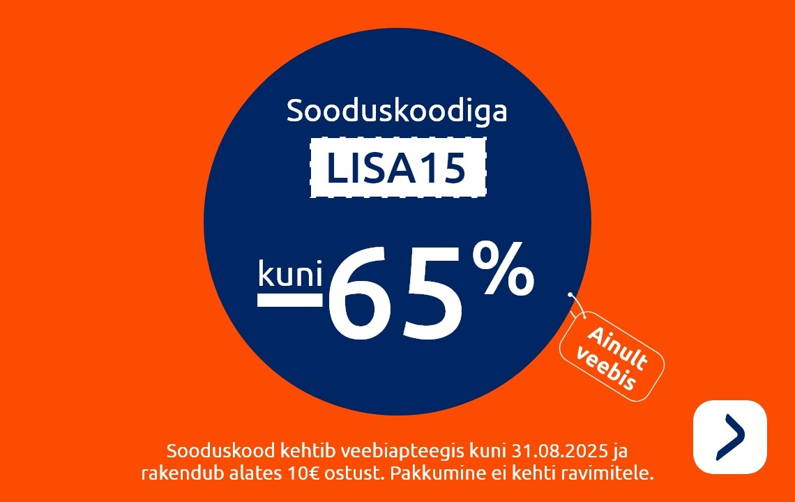 Kõik tervise- ja ilutooted koodiga LISA15 kuni 65% soodsamad