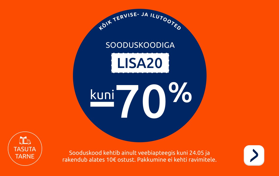 Kõik tervise- ja ilutooted sooduskoodiga LISA20 kuni 70% soodsamalt
