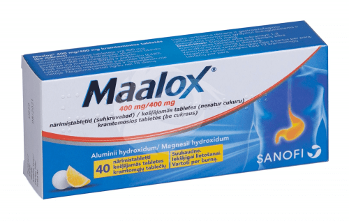 MAALOX (SUHKRUVABA) NÄRIMISTABLETT 400MG+400MG N40