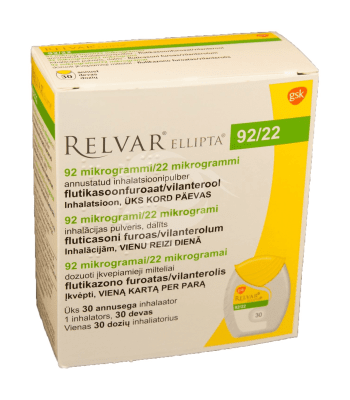 RELVAR ELLIPTA ANNUSTATUD INHALATSIOONIPULBER PULBER 22MCG+92MCG 1ANNUST 30ANNUST N1