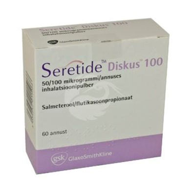 SERETIDE DISKUS 100 ANNUSTATUD INHALATSIOONIPULBER PULBER 50MCG+100MCG 1ANNUST 60ANNUST N1