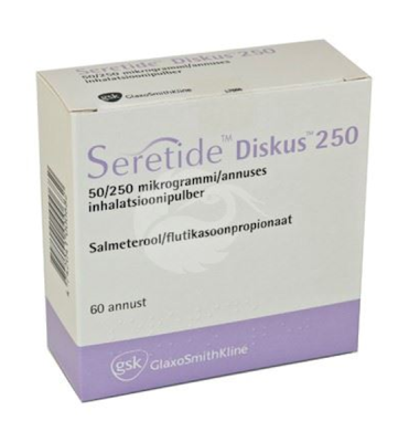 SERETIDE DISKUS 250 ANNUSTATUD INHALATSIOONIPULBER PULBER 50MCG+250MCG 1ANNUST 60ANNUST N1