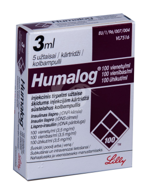HUMALOG SÜSTELAHUS KOLBAMPULLIS 100ÜHIK 1ML 3ML N5, KOLBAMPULL