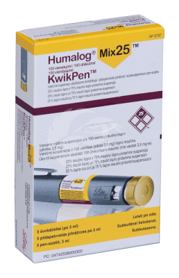 HUMALOG MIX25 KWIKPEN SÜSTESUSPENSOON 100ÜHIK 1ML 3ML N5, PEN-SÜSTEL