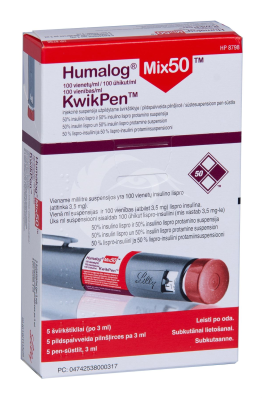 HUMALOG MIX50 KWIKPEN SÜSTESUSPENSOON 100ÜHIK 1ML 3ML N5, PEN-SÜSTEL