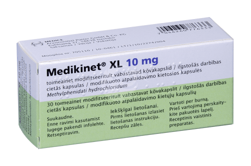 MEDIKINET XL 10MG TOIMEAINET MODIFITSEERITULT VABASTAV KÕVAKAPSEL 10MG N30