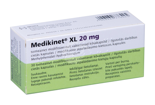 MEDIKINET XL 20MG TOIMEAINET MODIFITSEERITULT VABASTAV KÕVAKAPSEL 20MG N30