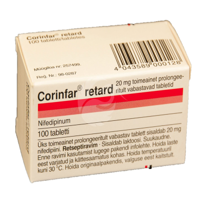 CORINFAR RETARD TOIMEAINET PROLONGEERITULT VABASTAV TBL 20MG N100