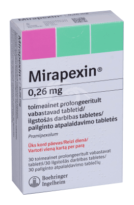 MIRAPEXIN TOIMEAINET PROLONGEERITULT VABASTAV TBL 0.26MG N30