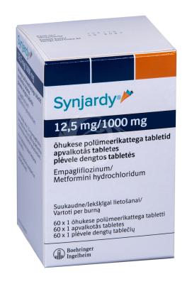 SYNJARDY ÕHUKE POLÜMEERKATTEGA TBL 1000MG+12.5MG N60