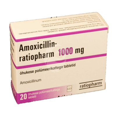 AMOXICILLIN- RATIOPHARM 1000 MG ÕHUKE POLÜMEERKATTEGA TBL 1000MG N20