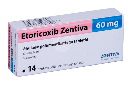 ETORICOXIB ZENTIVA 60 MG ÕHUKE POLÜMEERKATTEGA TBL 60MG N14