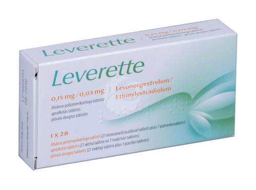 LEVERETTE ÕHUKE POLÜMEERKATTEGA TBL 0.15MG+0.03MG N28