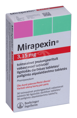MIRAPEXIN TOIMEAINET PROLONGEERITULT VABASTAV TBL 3.15MG N30