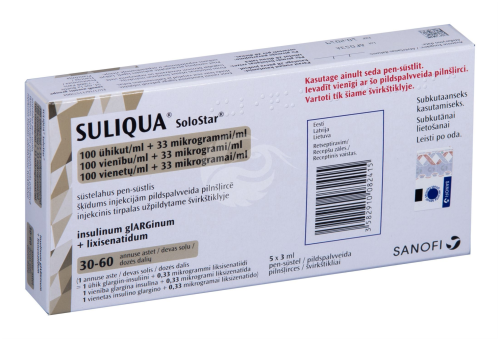 SULIQUA SÜSTELAHUS PEN-SÜSTLIS 100ÜHIK+33MCG 1ML 3ML N5