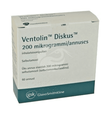 VENTOLIN DISKUS INHALATSIOONI PULBER 200MCG 1ANNUST 60ANNUST N1