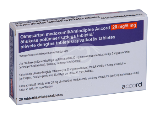 OLMESARTAN MEDOXOMIL/AMLODIPINE ACCORD ÕHUKE POLÜMEERKATTEGA TBL 20MG+5MG N28