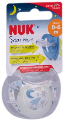NUK RÕNGASLUTT STAR 0-6 KUUD ÖÖSEKS SILIKOON N1