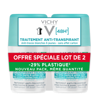 VICHY ANTIPERSPIRANT ROLL-ON 48H ANTITRACE 2X50ML