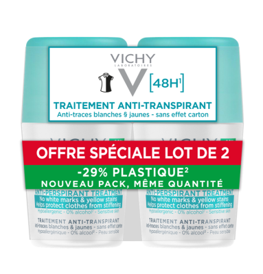 VICHY ANTIPERSPIRANT ROLL-ON 48H ANTITRACE 2X50ML