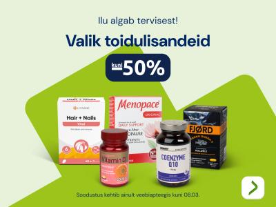 Valik toidulisandeid kuni  50%