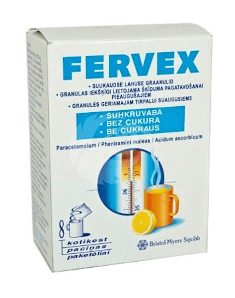 FERVEX (SUHKRUVABA) SUUKAUDNE LAHUSE GRAANULID 500MG+25MG+200MG N8