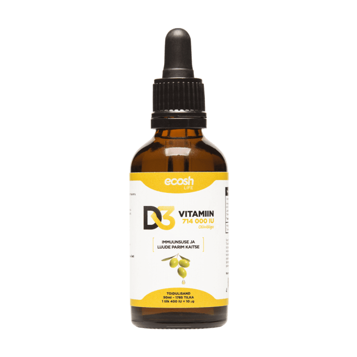 ECOSH D3 VITAMIIN D TILGAD 400IU/TILGAS OLIIVÕLIGA 50ML