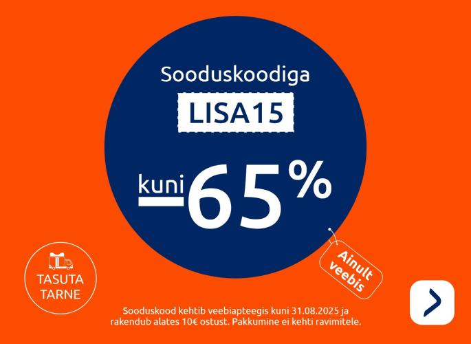 Kõik tervise- ja ilutooted koodiga LISA15 kuni 65% soodsamad