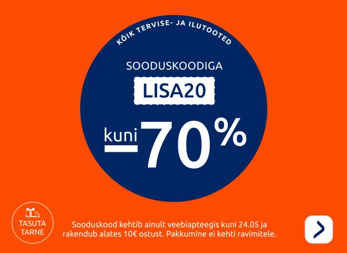  Kõik tervise- ja ilutooted sooduskoodiga LISA20 kuni 70% soodsamalt