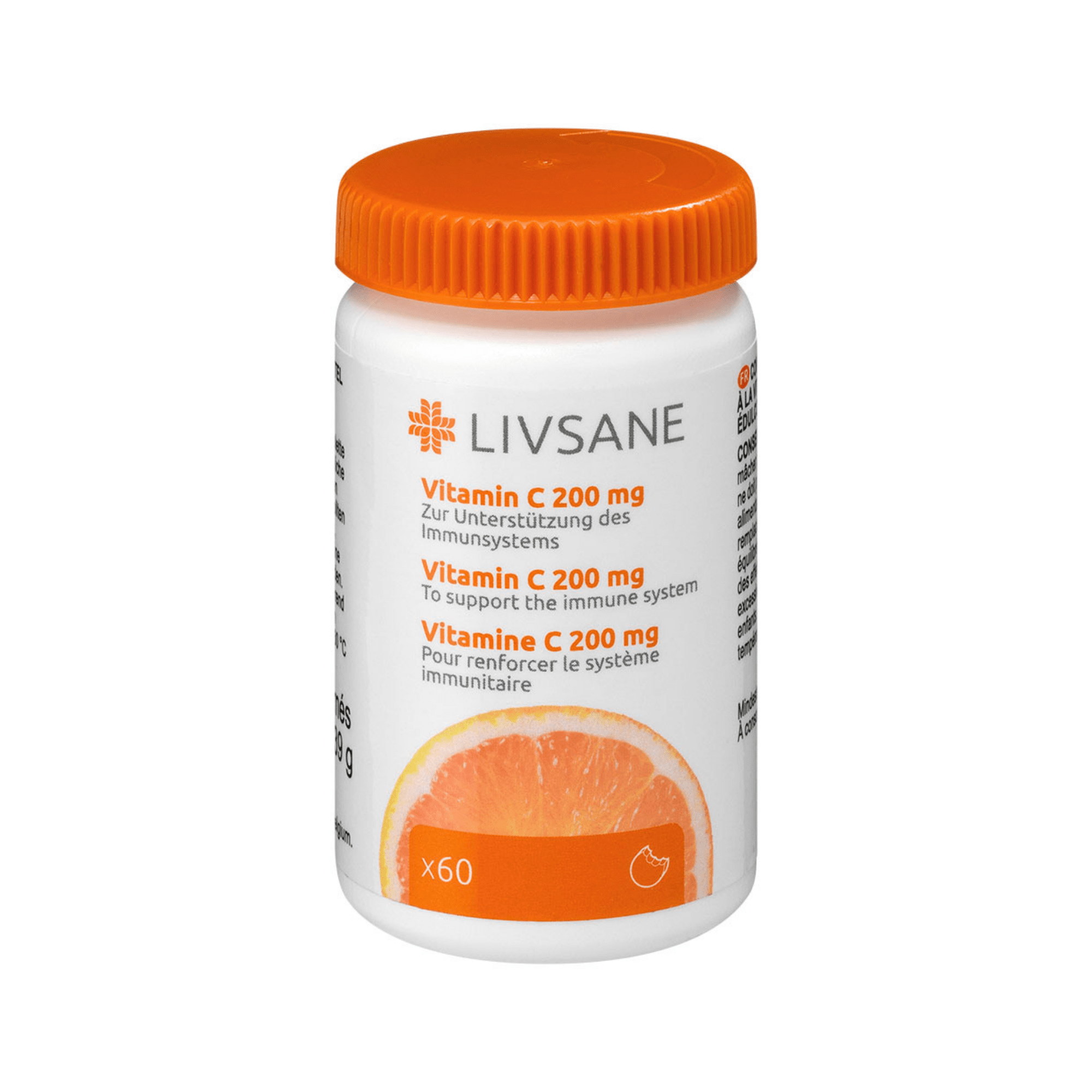 LIVSANE VITAMIIN C NÄRIMISTBL 200MG APELSINI N60 B
